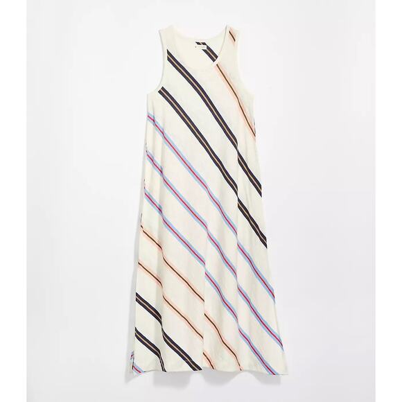 [LOFT] Lou & Grey Striped Slub Jersey Tank Midi Dress Scoop Neck Side Slit Sz XL - Picture 1 of 11
